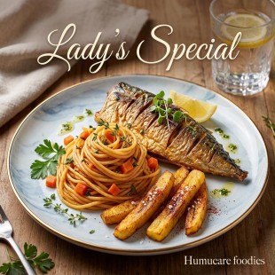 Stir fry spaghetti,chips and Titus fish-